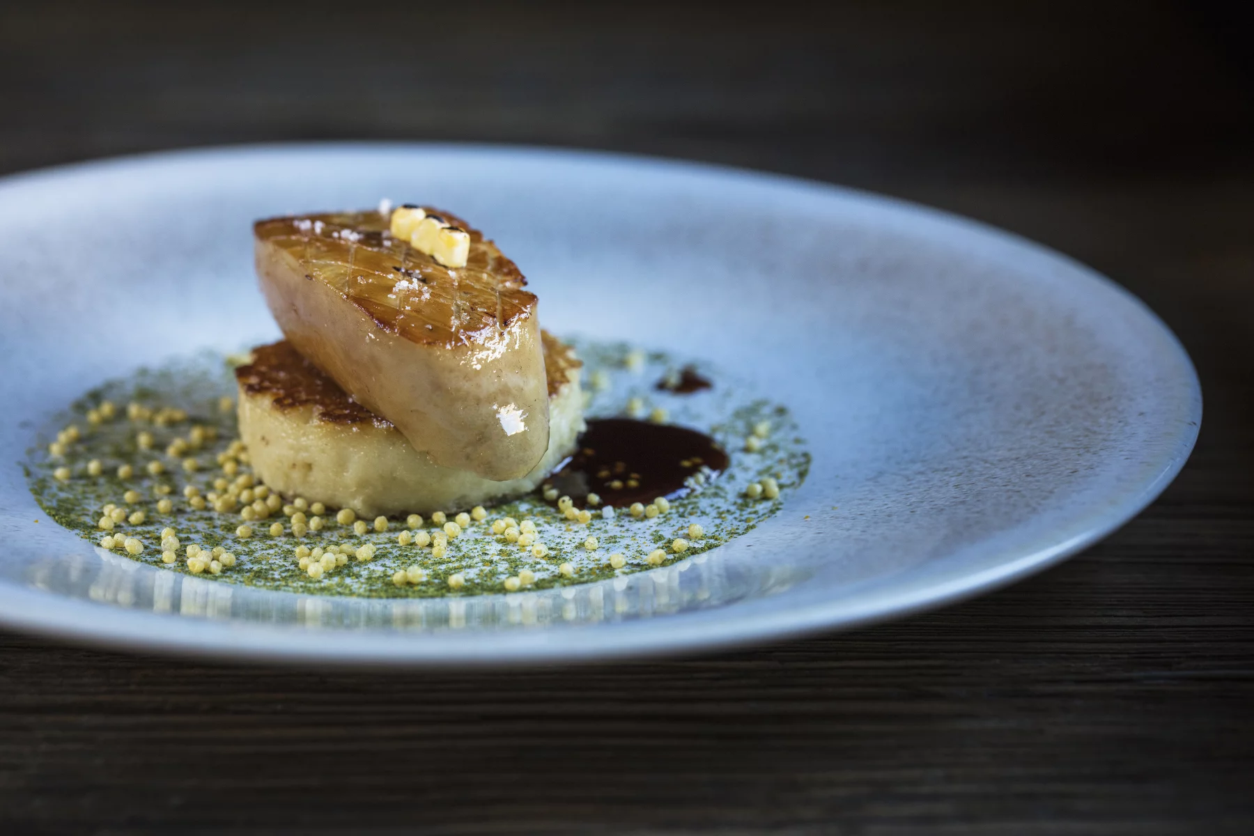 l’escalope de foie gras sur sa galette de maïs. Photo Matthieu Cellard