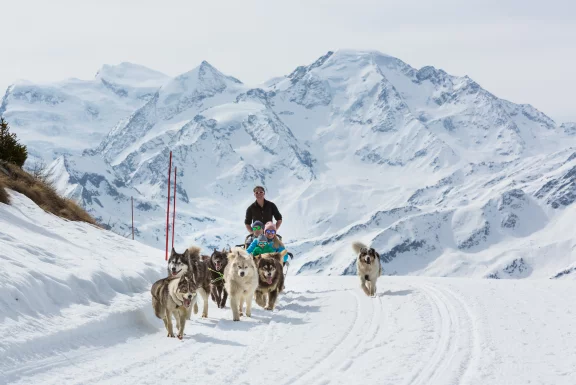 Balade en traineau à chiens. Photo verbier tourisme.
