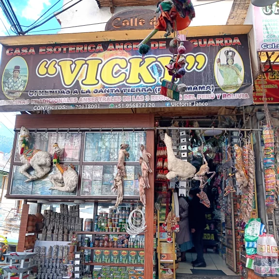 Les boutiques du marché des sorcières et leurs foetus de lama...