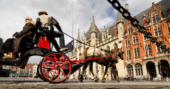 Les calèches sur la place du Markt. Photo Milo Profi