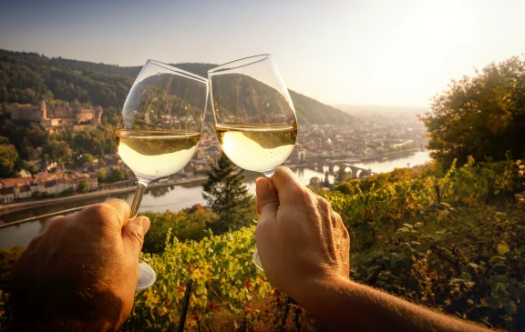 Différents cépages s'épanouissent sur les coteaux du Heiligenberg. © Heidelberg Marketing, Foto Tobias Schwerd