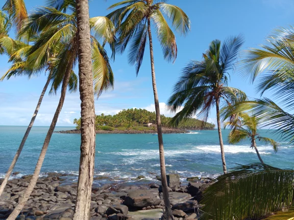 L'île du Diable, où fut interné plus de quatre ans Alfred Dreyfus, vue depuis l'île Royale