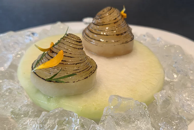 En amuse-bouche, pyramide de choux rave.