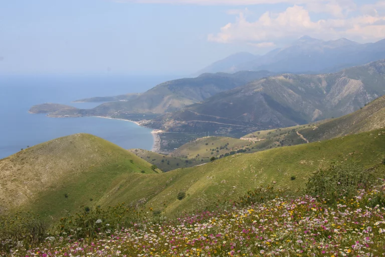 Les montagnes albanaises couvertes de fleurs au printemps.