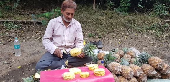 A déguster sans crainte, des ananas épluchés devant vous.