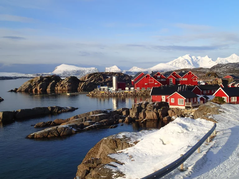 Un ensemble de rorbuer, ces cabanes rudimentaires des pêcheurs au skrei.